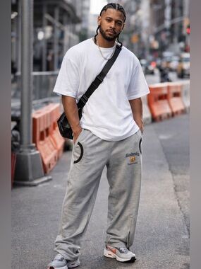 Vintage Akademiks Sweat Pant Men Baggy Grey Black Wide Leg XXL Gymwear Y2K Zip